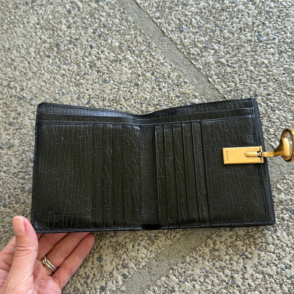 GUCCI black leather gold hardware bifold square wallet - Picture 8 of 13